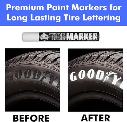 White tire Paint Marker for Car Tire Lettering - 4 Pack - Permanent Tire Paint Pens with Weatherproof Ink Designed to Last on Car Tires and Many Other Materials