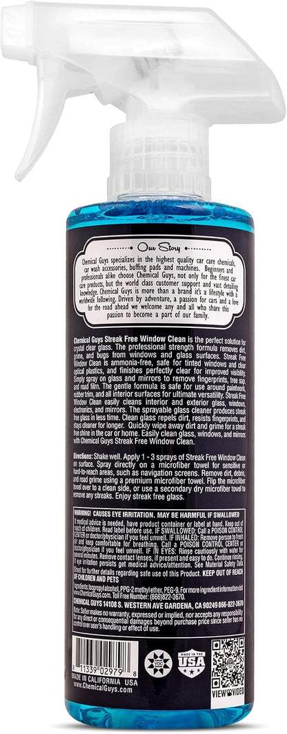 Chemical Guys CLD30016 Streak Free Glass & Window Cleaner (Works on Glass, Windows, Mirrors, Navigation Screens & More; Car, Truck, SUV and Home Use), Ammonia Free & Safe on Tinted Windows, 16 fl oz