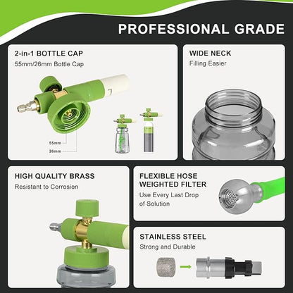 Foam Cannon with Foam Economizer for Pressure Washer, Soap Cannon with 1/4" Quick Connect & Adjustable Nozzle for Car Wash Fit Most Liquid Bottles, Additional 1.1 mm Orifice Nozzle (Green)