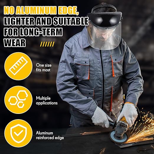 Kingdder 12 Pcs Clear Face Shield Replacement for Grinding and Cutting, 15x 8x 0.04 Inches Safety Face Shield Visors (Pet, Edgeless)