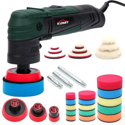KUIMIT 1"/2"/3" Buffer Rotary Polisher Kit | 780W High-Power Mini Polishing Machine w/ 27-Piece Accessories | M5/8-11 Thread 75mm/100mm/140mm Extension Shafts | for Car, Boat & Metal Detailing
