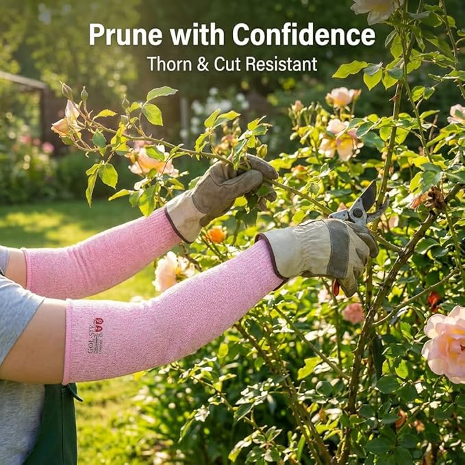 GOL-SIV Arm Protectors For Thin Skin And Bruising, Cut Resistant Sleeves For Men Women, A5 Level Pink Arm Sleeve For Gardening (Pink, 17.7 In)