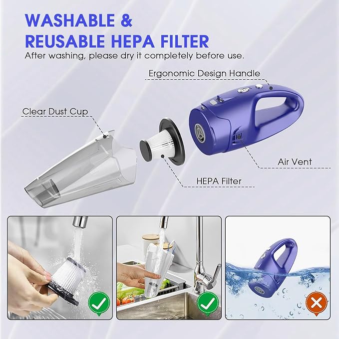 YOOHI Handheld Vacuum Cordless Rechargeable – 6000Pa Mini Hand Held Vacuum, LED Light, 20–25 Mins Runtime, USB Charging, 500ML Cup – Lightweight Small Vacuum Cleaner Cordless for Car/Office/Home