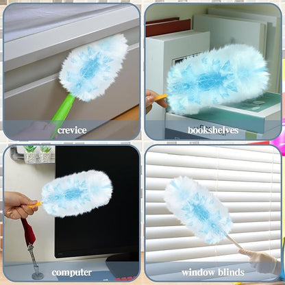 Vesici 50 Pcs Duster Refills Compatible with Swiffer Dusters Bulk Disposable Replacement Thickened with 1 Handle Heavy Duty for Cleaning, Office (Blue)