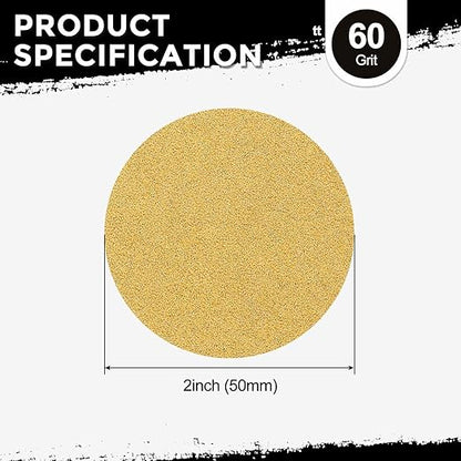 Kozelo 20 Pcs Sanding Discs 2 Inch 60 Grit Hook and Loop Random Orbital Sandpapers Suitable for Drywall Sander Wood Metal Furniture, Yellow