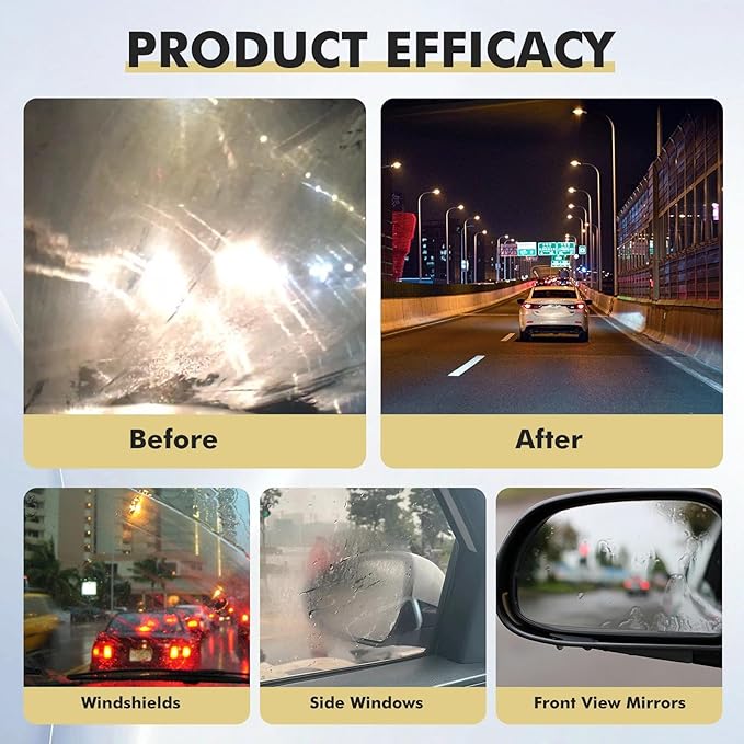 Car Glass Oil Film Cleaner, Clear View Lens Cleaner Universal Anti-Rain Fog Glass Brush Cleaning Tools Reusable Hydrophobic Windshield Coating for Improves Clarity Visibility - 3.4Fl oz