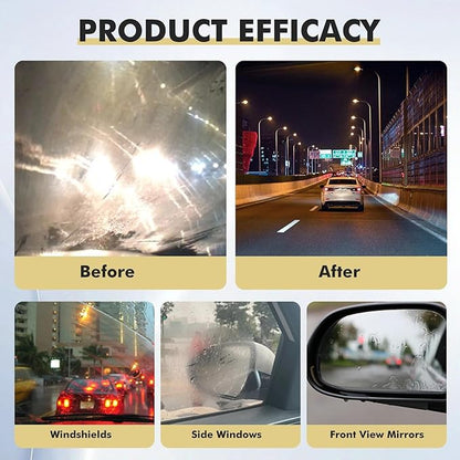 Car Glass Oil Film Cleaner, Clear View Lens Cleaner Universal Anti-Rain Fog Glass Brush Cleaning Tools Reusable Hydrophobic Windshield Coating for Improves Clarity Visibility - 3.4Fl oz