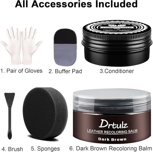 Dark Brown Leather Recoloring Balm, Leather Color Restorer Conditioner, Leathercraft Repair Kits for Vinyl Furniture, Sofa, Car Seats, Shoes - Repair Color on Faded & Scratched Couches