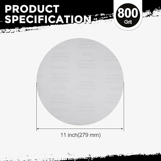 Kozelo 50 Pcs Sanding Discs 11 Inch 800 Grit Hook and Loop Random Orbital Sandpapers Suitable for Drywall Sander Wood Metal Furniture, White