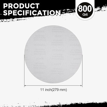 Kozelo 50 Pcs Sanding Discs 11 Inch 800 Grit Hook and Loop Random Orbital Sandpapers Suitable for Drywall Sander Wood Metal Furniture, White