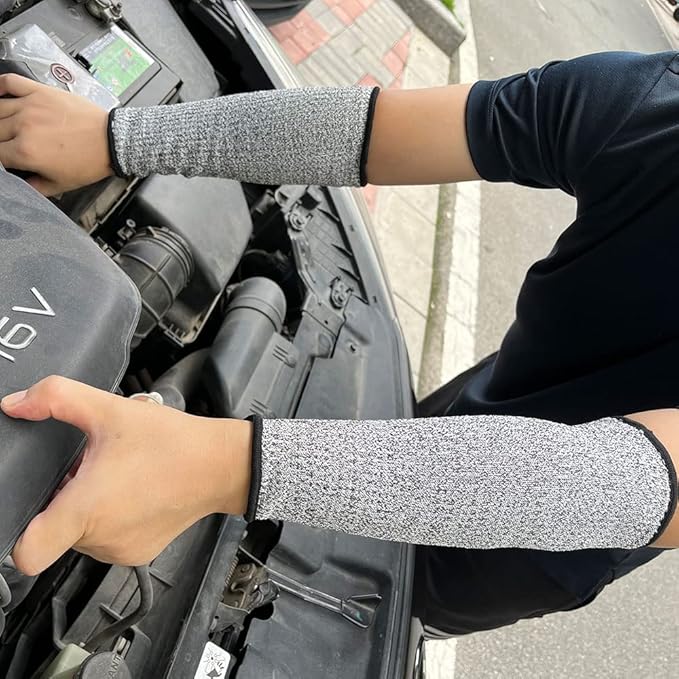 ReHaffe 2 Pairs Forearm Protector Sleeve Cut Resistant Level 5 Protection,10" Long Arm Sleeves Comfort Stretchable Arm Guards Thin Skin for Women Men Work(1 Black + 1 Gray)