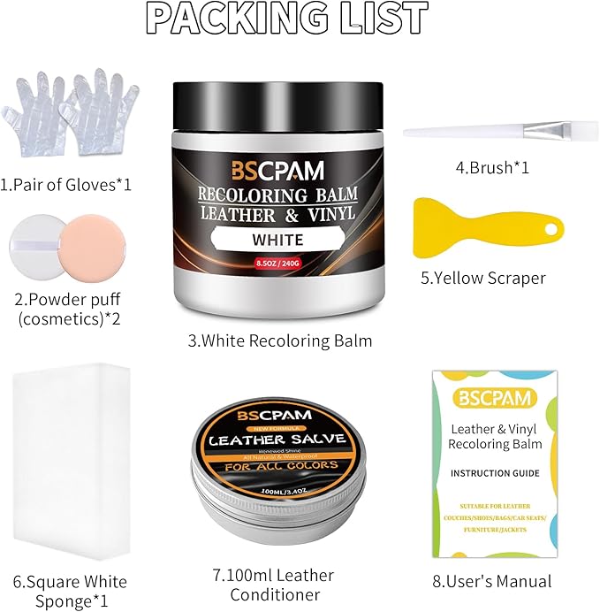BSCPAM White Leather Recoloring Balm with 100ml Mink Oil,Leather Couch Scratch Remover,Leather Repair kit for Vinyl Furniture and Car Interior,Leather Dye Paint,Mink Oil for Leather