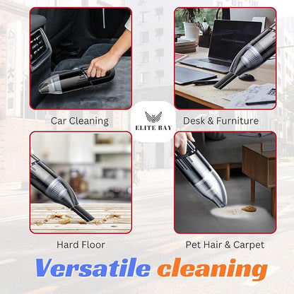 ELITE BAY Car Vacuum Cleaner – 120W High-Power Cordless Mini Vacuum with USB Charging | Dual 2000mAh Battery | Lightweight 0.36kg | 0.5L Dust Capacity | Compact Handheld Cleaner Car Home Office