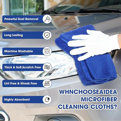 Shimeyao 30 Pcs 16 x 16 Inch Edgeless Microfiber Plush Towels for Cars Detailing Drying Wash Polishing Absorbent Cleaning Cloths, 500 GSM(Blue, Gray, 30 Pcs)