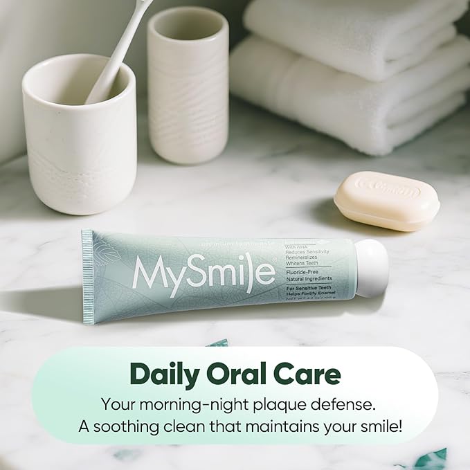 MySmile Fluoride Free Nano Hydroxyapatite Toothpaste for Sensitive Teeth, Strengthens Enamel, Remineralizes & Whitens Teeth, Freshens Breath for Adults, SLS Free, Natural Misty Mint, 4.2 oz