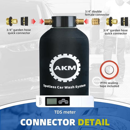 AKM Spotless Water System for car wash,Pre-Filled with DI Resin, DI Water System,Garden Hose Quick Connector, Deionized Water System for RV, Vehicles, Motorcycles, Bikes, Boats, Planes,No Spots