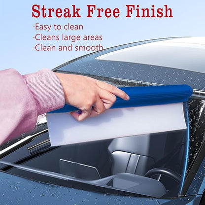2 Pcs T Bar Car Squeegee for Window Cleaning, Silicone Car Squeegee for Drying Professional Flexible One Pass Water Blade Auto Water Blade Cleaning for Windshield, Glass, Bathroom, 12 Inch