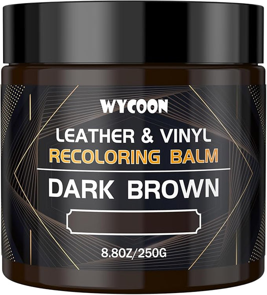 WYCOON Leather Recoloring Balm & Color Restorer | Dark Brown Leather Dye, Paint & Repair Kit for Furniture, Couches, Car Seats, Shoes | Restore Faded & Scratched Surfaces