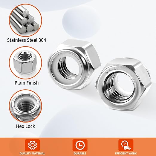 MewuDecor 5/16-18 Nylon Insert Hex Lock Nuts Locknuts, 304 Stainless Steel 18-8, Bright Finish, 50 PCS