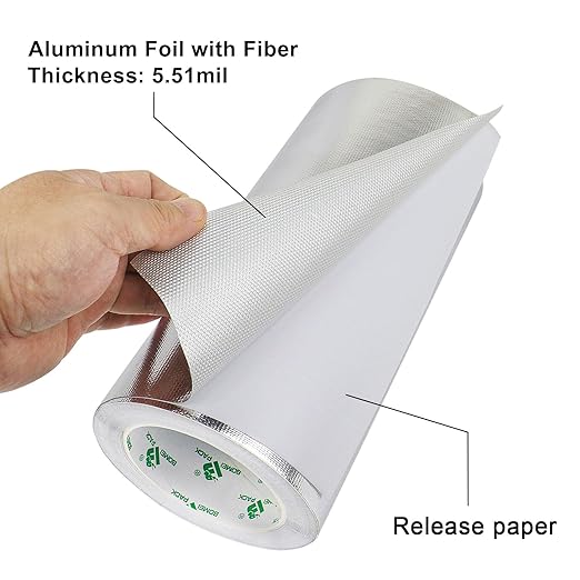 BOMEI PACK Adhesive Aluminum Foil Heat Shield Tape Barrier, Fiberglass Thermal Insulation Reflective Material High Temp Protection (9inch x 66ft)
