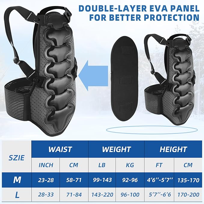 Cienfy Back Spine Protector Anti-Fall Protective Gear for Snowboarding, Skateboarding, Skating and Skiing