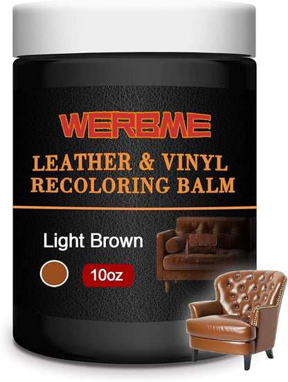 WERBME Leather Recoloring Balm & Color Restorer - 10OZ Multipurpose Dye & Paint for Faded Leather Couches, Car Seats, Shoes | Fix Scratches on Clothing, Furniture & Accessories(Light Brown)