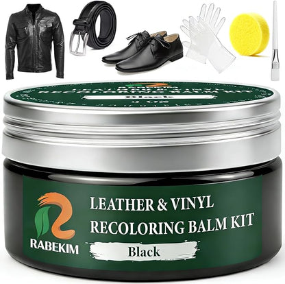 RABEKIM Black Leather Repair Kit, Leather Recoloring Balm – Restore & Repair Faded Leather on Couches, Car Seats, Shoes & Furniture | Leather Color Restorer & Conditioner | Easy DIY Application