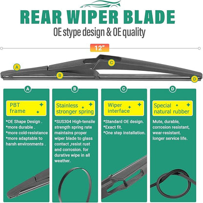28" 21" 12" Windshield Wiper Blades Replacement for Mercedes Benz W164 ML-Class 2006-2011, X164 GL-Class 2007-2012, W251 R-Class 2006-2012 Front Rear Wipers Set (Pack of 3)
