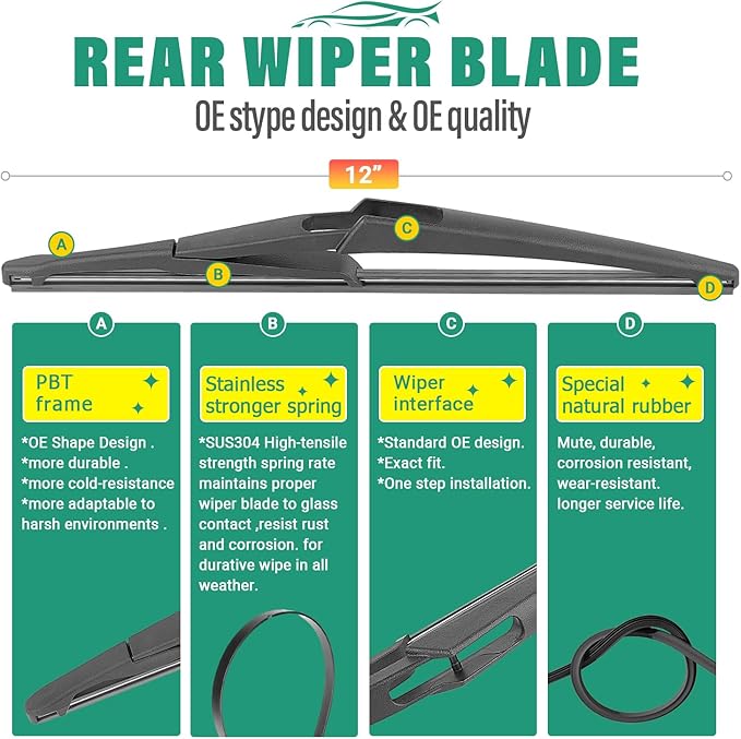 26" 17" 12" Windshield Wiper Blades Replacement for Nissan Rogue Pathfinder 2014 2015 2016 2017 2018 2019 2020 2021 2022 2023 Premium All Weather Front Rear Wipers Set - OEM Quality (Pack of 3)