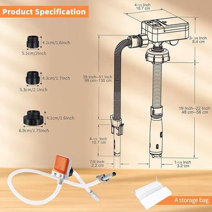 Battery-Powered Fuel Transfer Pump - No Spill Portable Siphon with 3 Adapters & Auto Shut-Off for Gas/Diesel/Kerosene/Water (3.2GPM Flow, 51" Hose) (Orange)