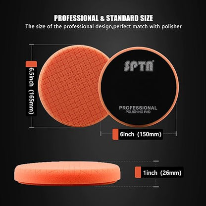 T40 Orange Medium-Cut Foam Polishing Pads, SPTA 3Pcs 6.5 Inch Face for 6 Inch 150mm Backing Plate Compound Buffing Sponge Pads for Car Buffer Polisher Compounding, Polishing and Waxing -X00224Y6O3