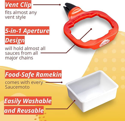 Saucemoto Dip Clip | An in-car sauce holder for ketchup and dipping sauces. As seen on Shark Tank (2 Pack, Gray)