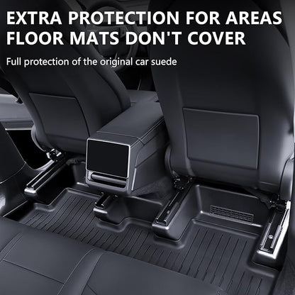 SHINELINERS Front Seat Rail Protectors for Tesla Model Y Juniper 2025-2026, 5-Piece TPE Track Cover Guards, Under Seat Floor Mat Protectors, Black