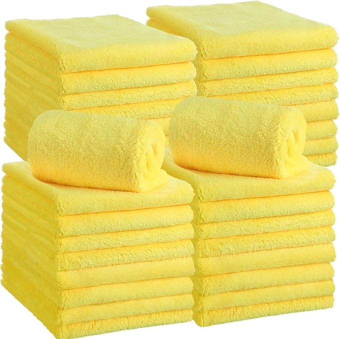 Shimeyao 30 Pcs Edgeless Microfiber Plush Towels for Cars Detailing Drying Wash Polishing Absorbent Cleaning Cloths, 500 GSM(16 x 16 Inch, Yellow)
