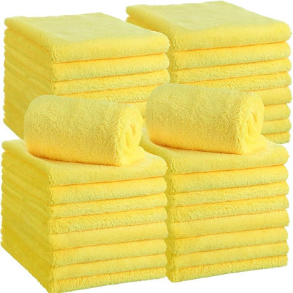 Shimeyao 30 Pcs Edgeless Microfiber Plush Towels for Cars Detailing Drying Wash Polishing Absorbent Cleaning Cloths, 500 GSM(16 x 16 Inch, Yellow)