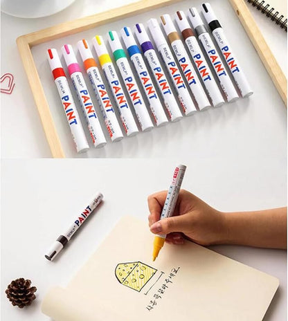 BEMLP Permanent Marker Pen Colorful Waterproof Metal Oilly Fill Paint For School DIY Tyre Tire Tread CD Metal Paint Markers Tire pen 12 Colors for Scuba gear