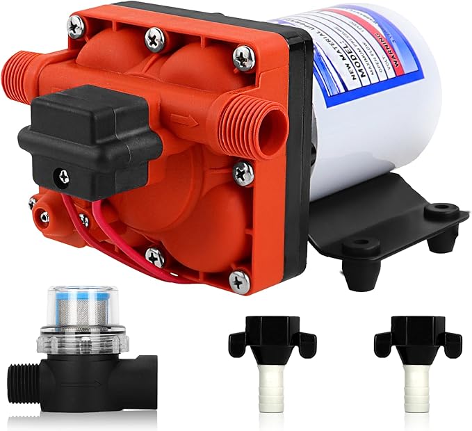 2088-554-144/2088-403-144 Fresh Water Pump,12 VDC,3.0 Gallons Per Minute,45 Psi,1/2MNPT Connection,Water Delivery Pump for RV or Marine Use,No Noise,Includes Detachable Filters