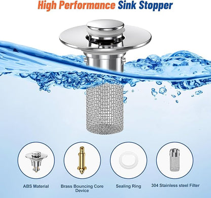 2PC Bathroom Sink Stopper Hair Catcher, Pop Up Sink Drain Filter with Removable Stainless Steel Filter Basket Hair Catcher, for US Bathroom Sink Stopper Replacement.