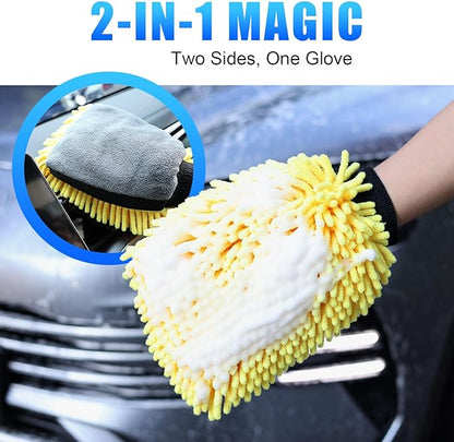 Premium Car Wash Drying Mitt, Car Wash Mitt Scratch Free, Car Sponge Wrapped in Soft, Machine Washable (2Pack) (Yellow)