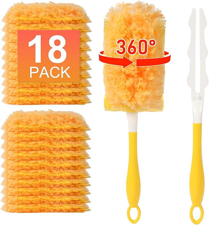 18 Count Duster Refill for Swiffer Duster with 1 Handle - 360° Multi-Surface Larger Size Feather Dusters, Disposable Duster Kit for Cleaning Home, Furniture, Blinds and Ceiling Fans