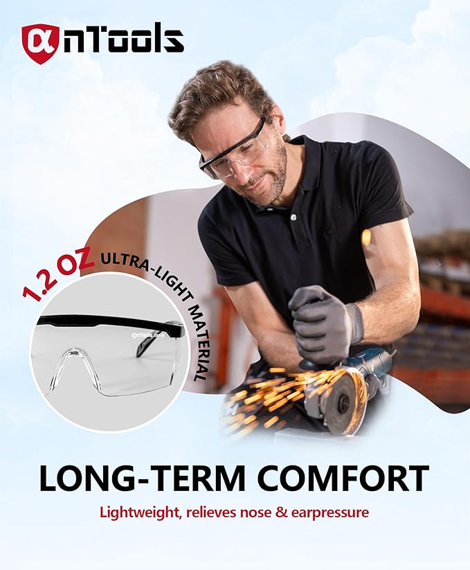 AnTools 2 Pack ANSI Z87+ Safety Glasses, Anti-Fog, Scratch-Resistant, Adjustable Temples, Clear Protective Eyewear, Lab Goggles