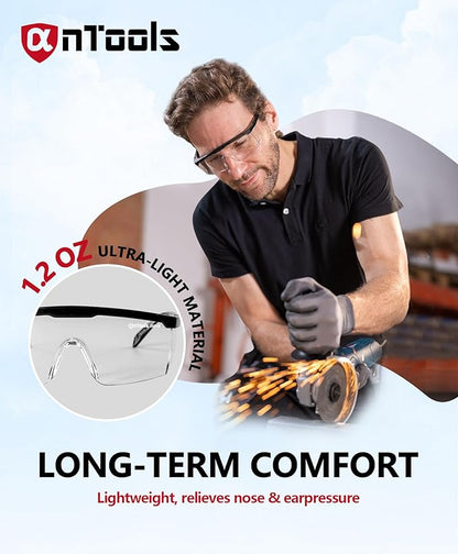 AnTools 2 Pack ANSI Z87+ Safety Glasses, Anti-Fog, Scratch-Resistant, Adjustable Temples, Clear Protective Eyewear, Lab Goggles
