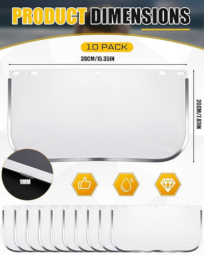 Copkim Safety Face Shield for Grinding and Cutting with 10 Pcs Replacement Clear Visor Full Impact Resistant Face Shield Protection Mask for Work Construction Weed Whacking Woodworking (Aluminum Edge)