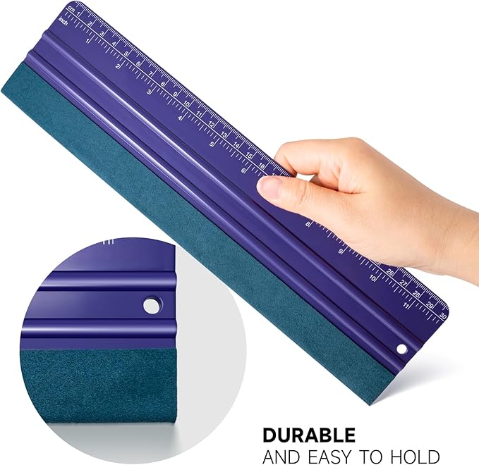 FOSHO Purple Felt Squeegee Vinyl Wrap Tool, Built-in Ruler 12"x3" Scratch-Free Vinyl Scraper for Sticker, Decal, Craft and Wallpaper Application Window Tint Tool