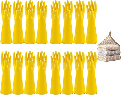 Vsootal 8 Pairs Reusable Household Cleaning Gloves, Rubber Kitchen Dishwashing Gloves,Extra Thickness, Long Sleeves, for Washing Dishes, Pet Care(Large, Yellow)
