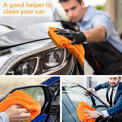 Shimeyao 30 Pcs 16 x 16 Inch Edgeless Microfiber Plush Towels for Cars Detailing Drying Wash Polishing Absorbent Cleaning Cloths, 500 GSM(16 x 16 Inch, Orange, 30 Pcs)