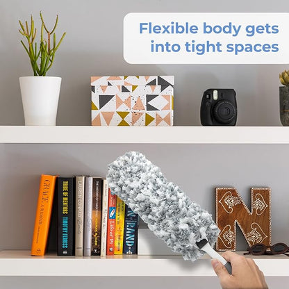 Microfiber Duster with an Extra Washable and Reusable Duster Head, Microfiber Dusters for Household Cleaning, Gray