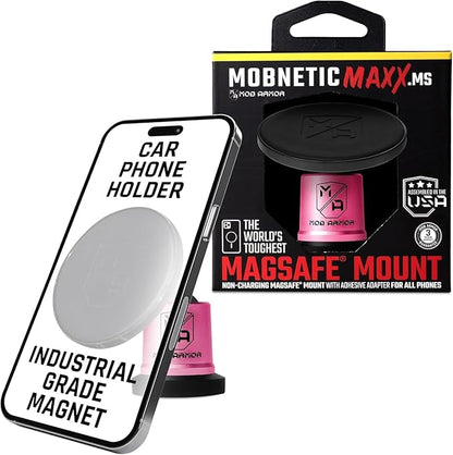 Mob Armor MobNetic Maxx MS - MagSafe Compatible Car Phone Mount w/ 90º Tilt, 360º Rotation & Durable Aluminum Build, Magnetic Holder for iPhone & Android Devices, USA Assembled - Pink