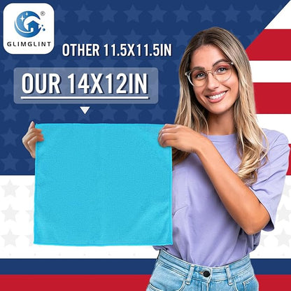 GLIMGLINT Microfiber Cleaning Cloth, 150 Pack Cleaning Rags, Cleaning Towels with 3 Color Assorted, 14"X12"