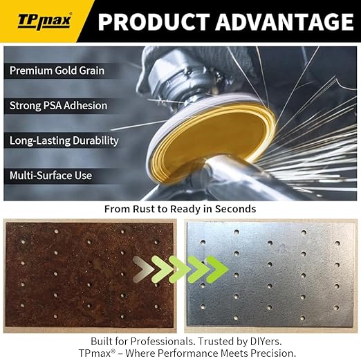 6-Inch 220-Grit Gold PSA Sanding Discs, 50 Pack – Pro-Grade Self-Adhesive Stickyback Sandpaper with Quick-Release Tabs for DA Sander, Fine Automotive/Wood/Metal Sanding